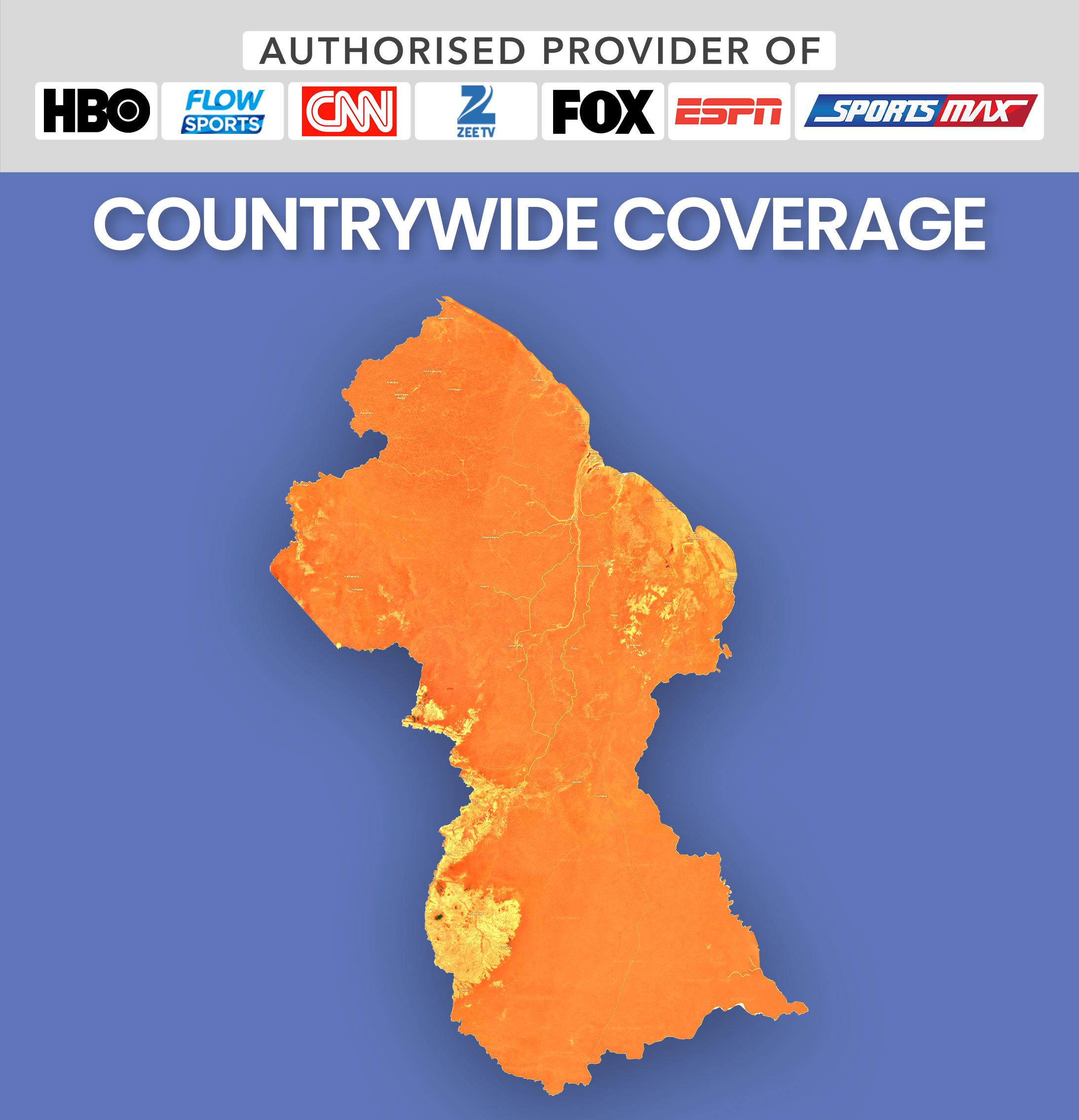 Map with ENet Satellite TV coverage